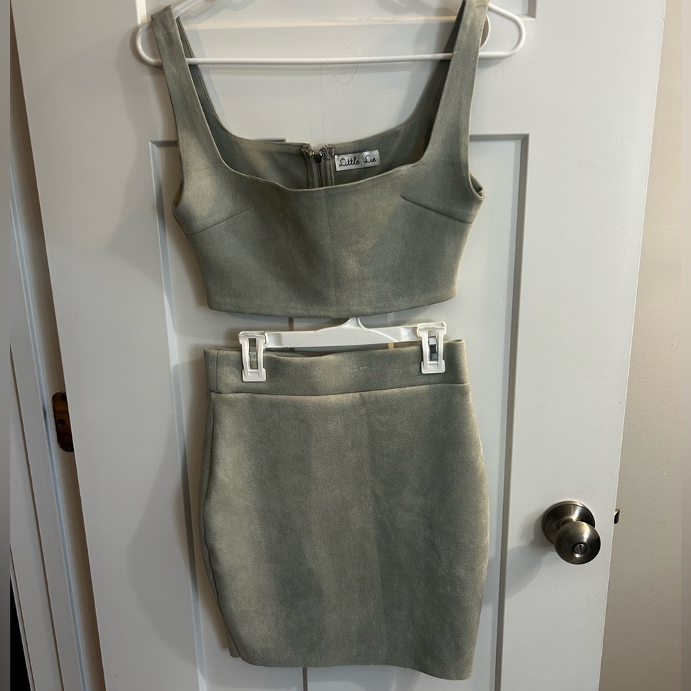 Seafoam Green Mini Suede Skirt Set